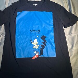 Old Navy Black Tee with Blue Sonic Graphic